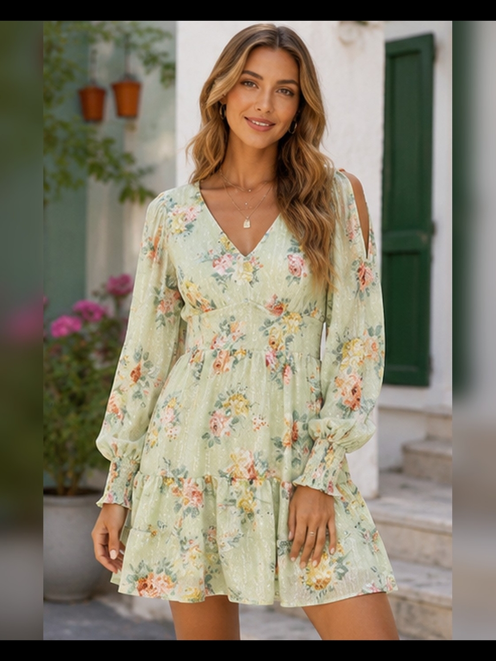 NWOT Lumière Mint Floral Shimmer Cold Shoulder Mini Dress Small
Description: